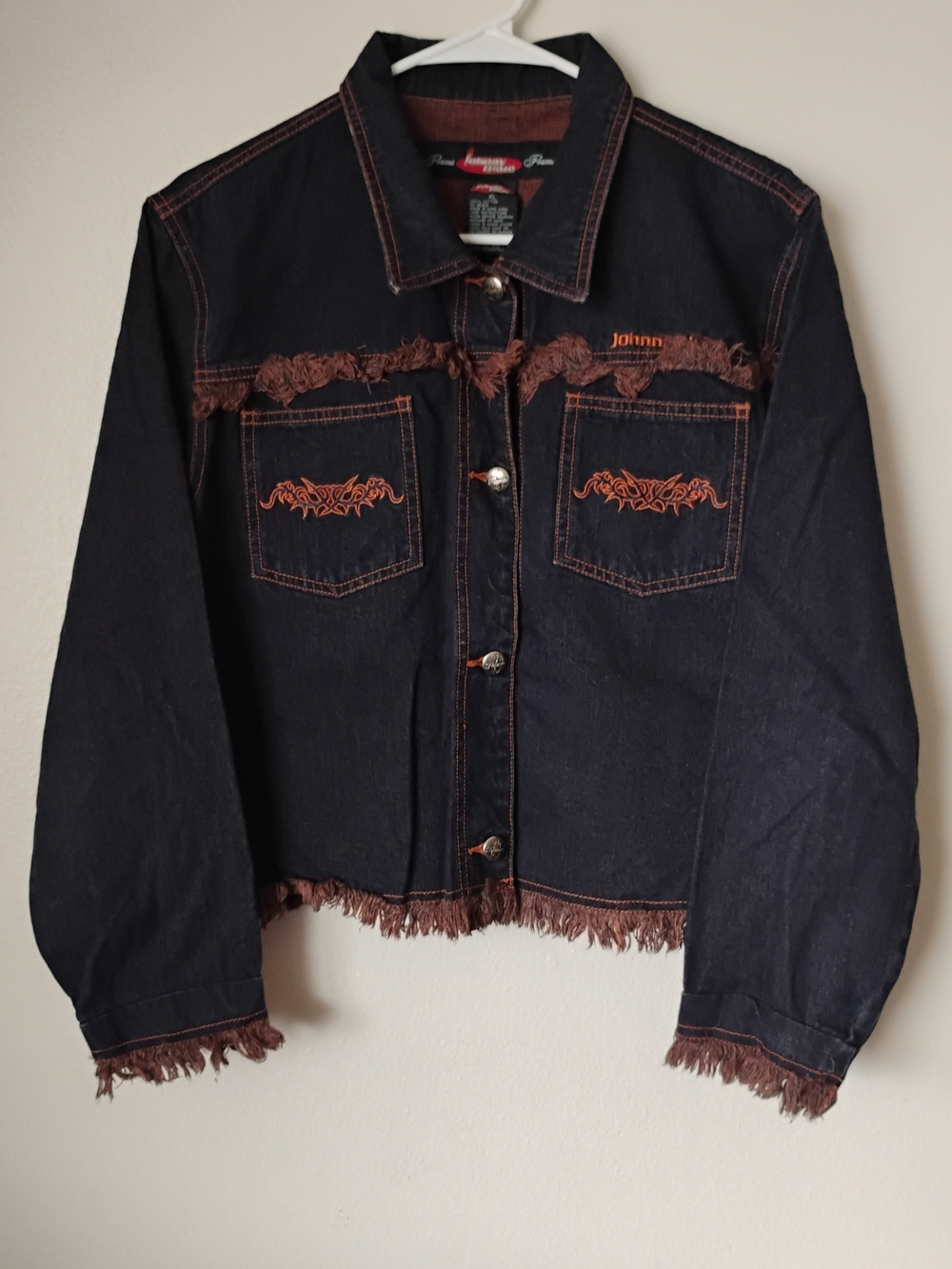 Denim Black Fringe-Trim Jacket